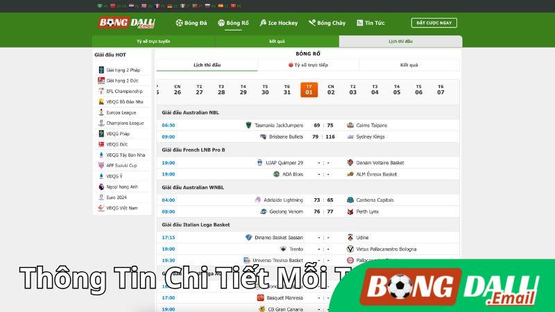 Thông Tin Chi Tiết Mỗi Trận Trong Lịch